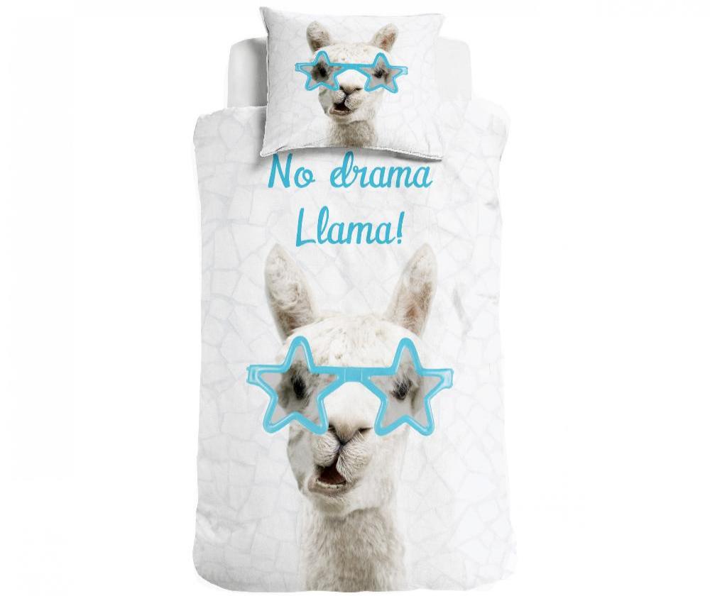 No Drama Llama Kinder Dekbedovertrek - Blauw